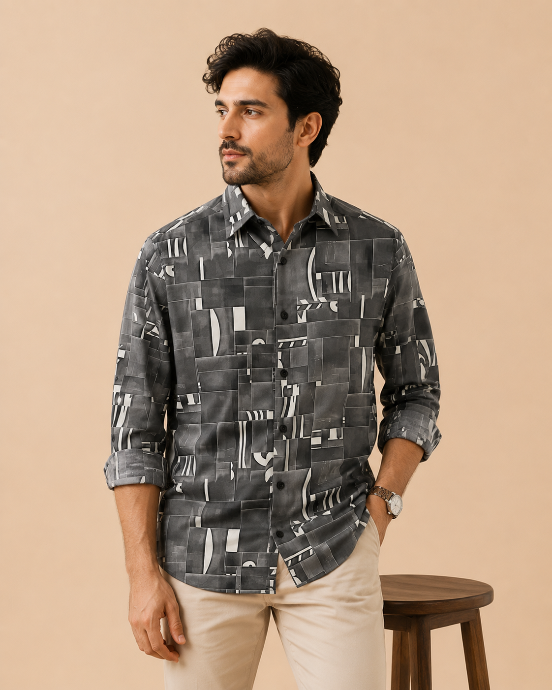 mens-grey-abstract-print-casual-shirt