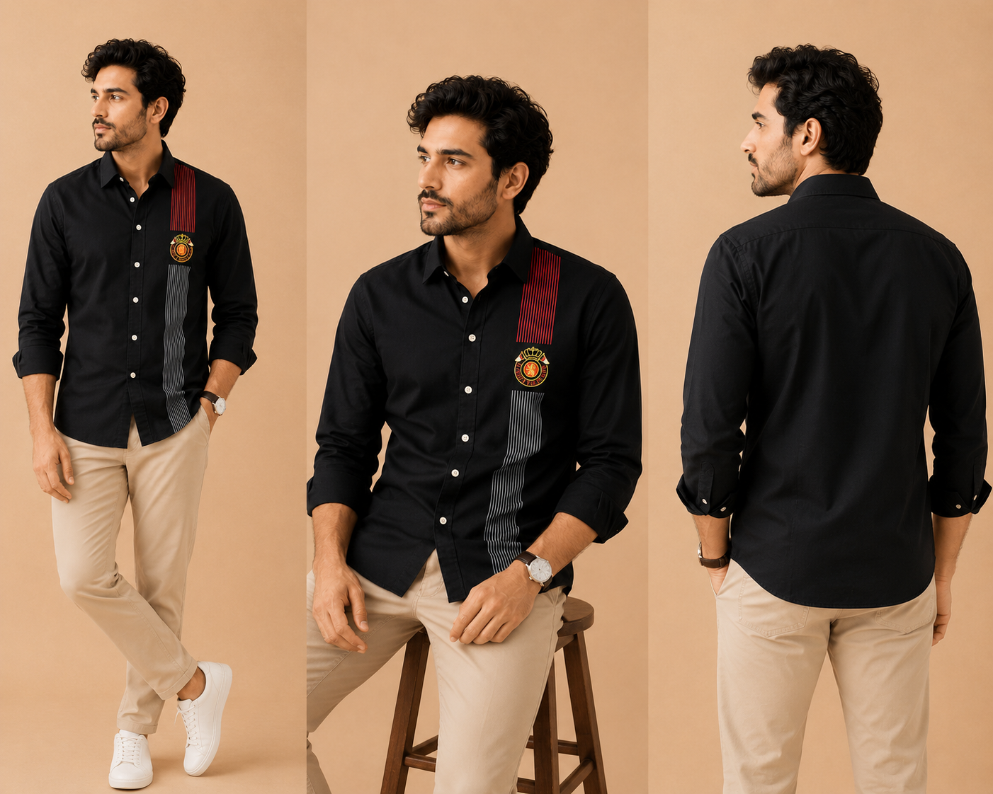 Men’s Black Premium Casual Shirt with Signature Stripe Detail