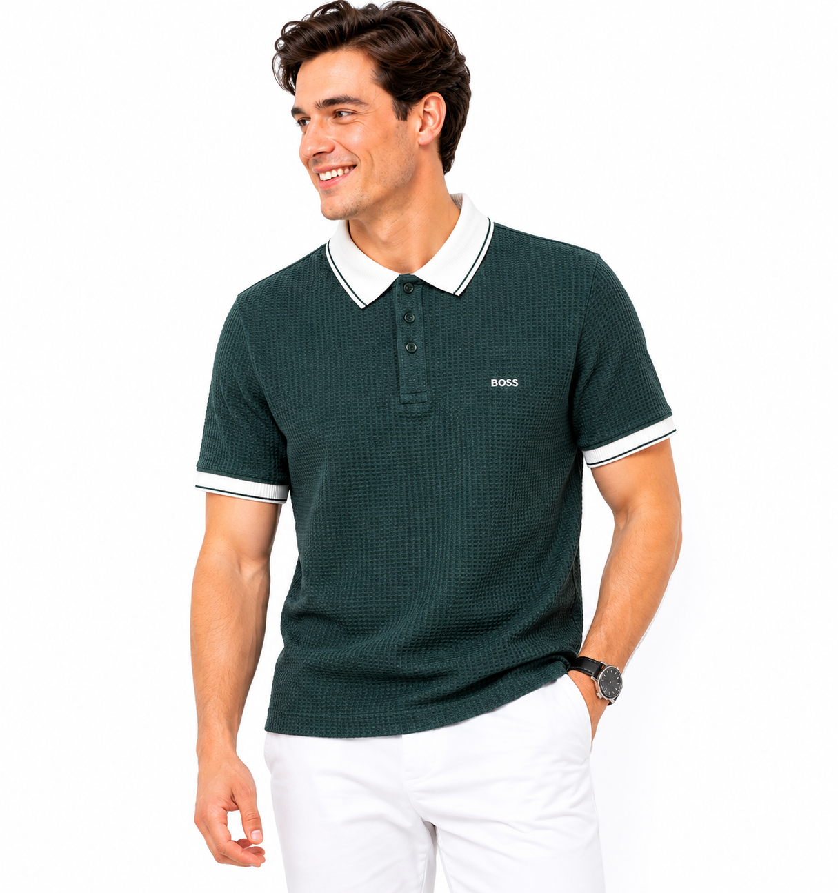 Men’s Premium Textured Polo T-Shirt – Dark Green