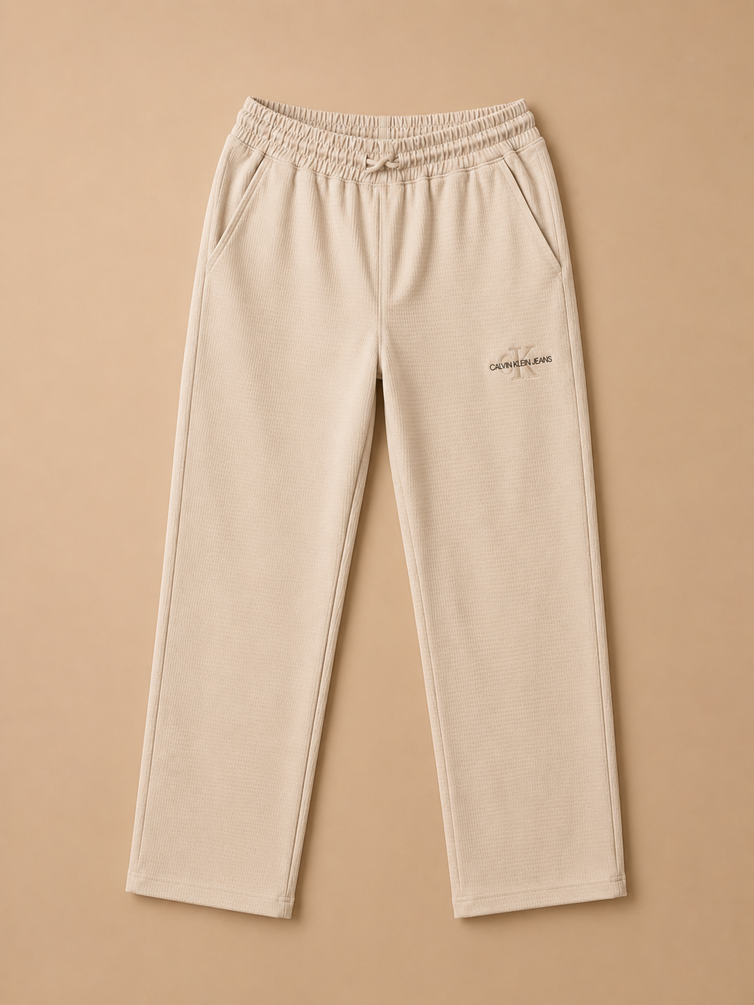 Men’s Beige Waffle-Knit Lounge Track Pant