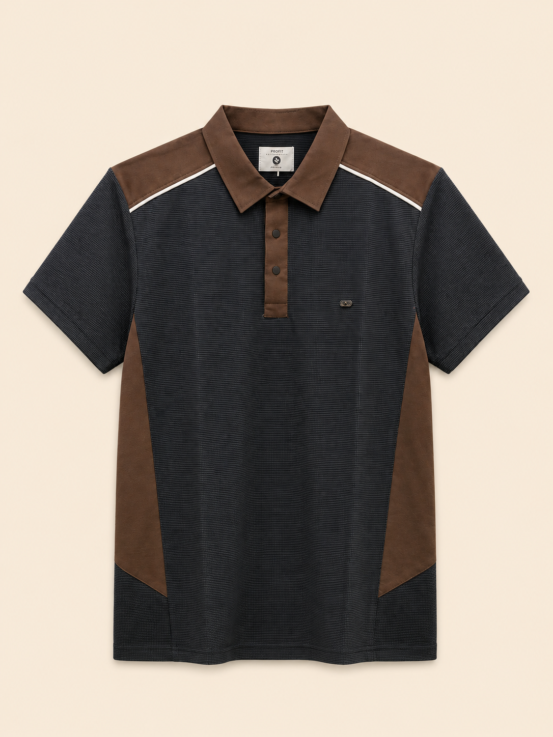 Men’s Premium Textured Polo T-Shirt – Charcoal Black & Coffee Brown