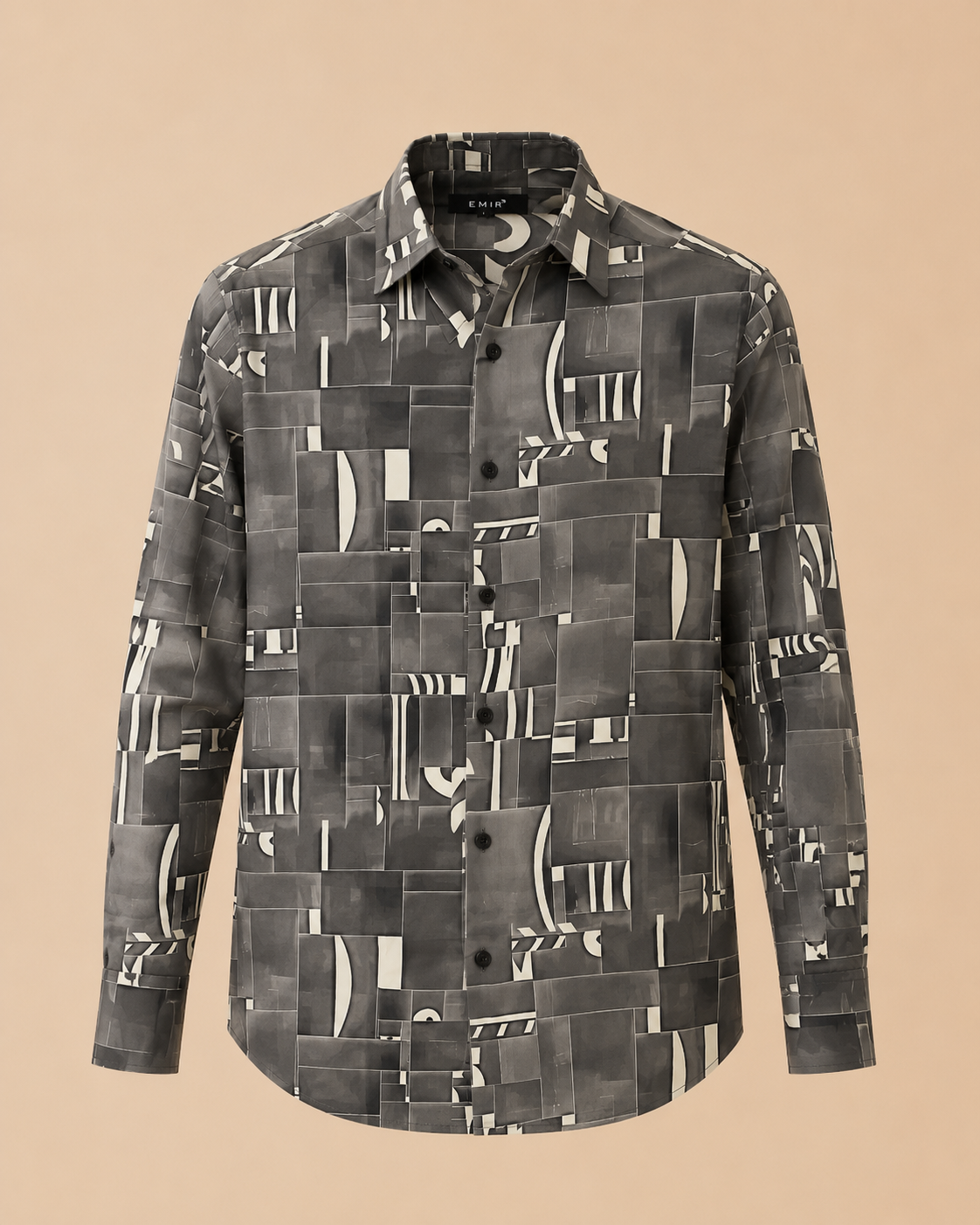 Men’s Grey Abstract Print Casual Shirt