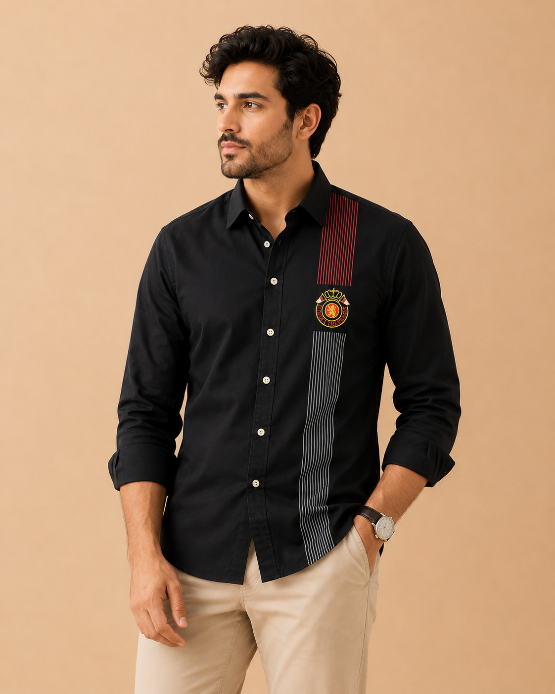 mens-black-premium-casual-shirt-with-signature-stripe-detail