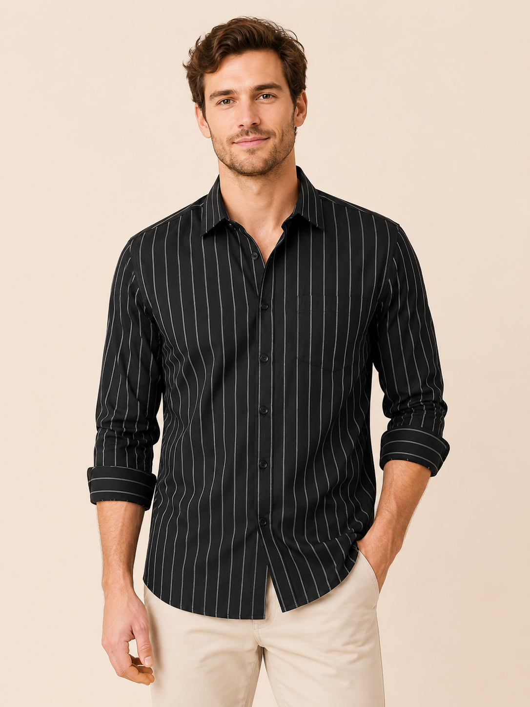 mens-black-vertical-stripe-casual-shirt