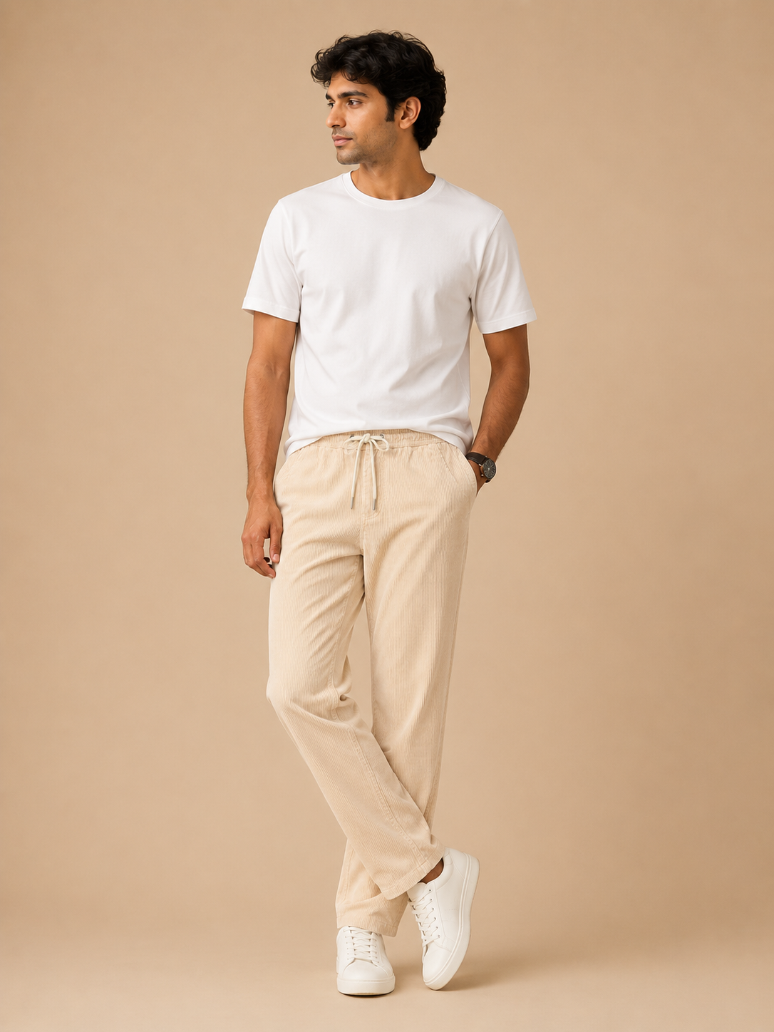 Men’s Beige Corduroy Jogger Pant