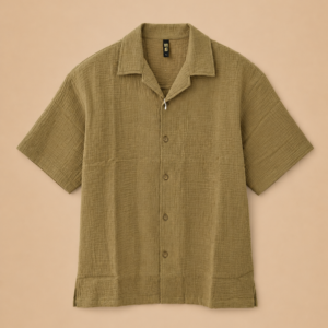 olive-green-drop-shoulder-crinkle-shirt