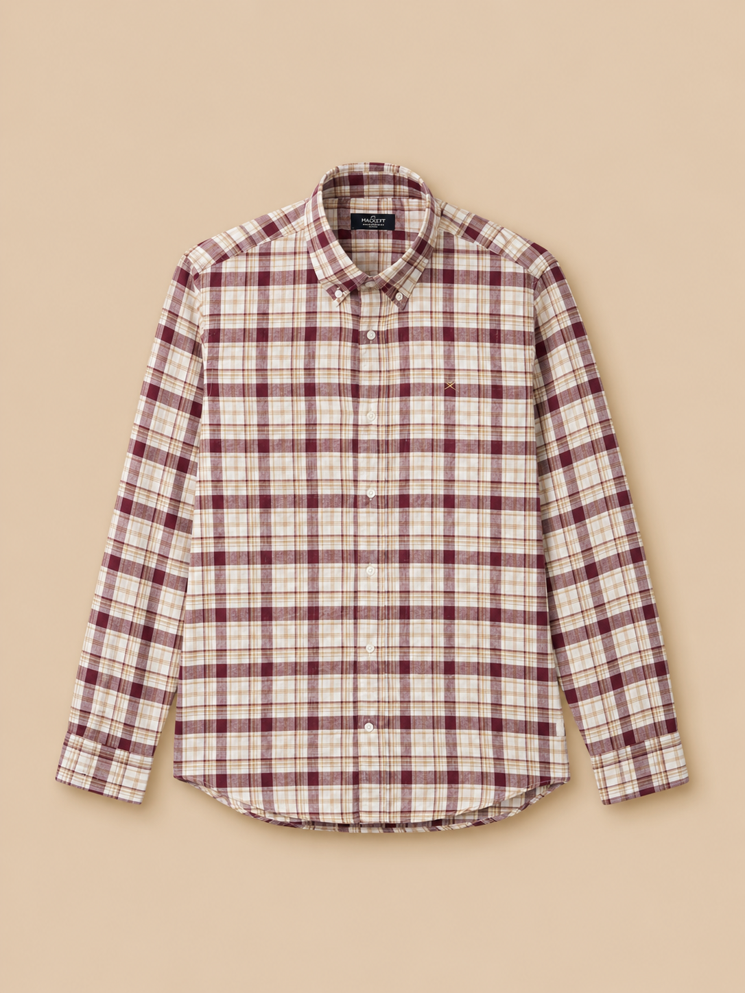 Maroon & Beige Cotton Checks Shirt – Classic Casual Fit