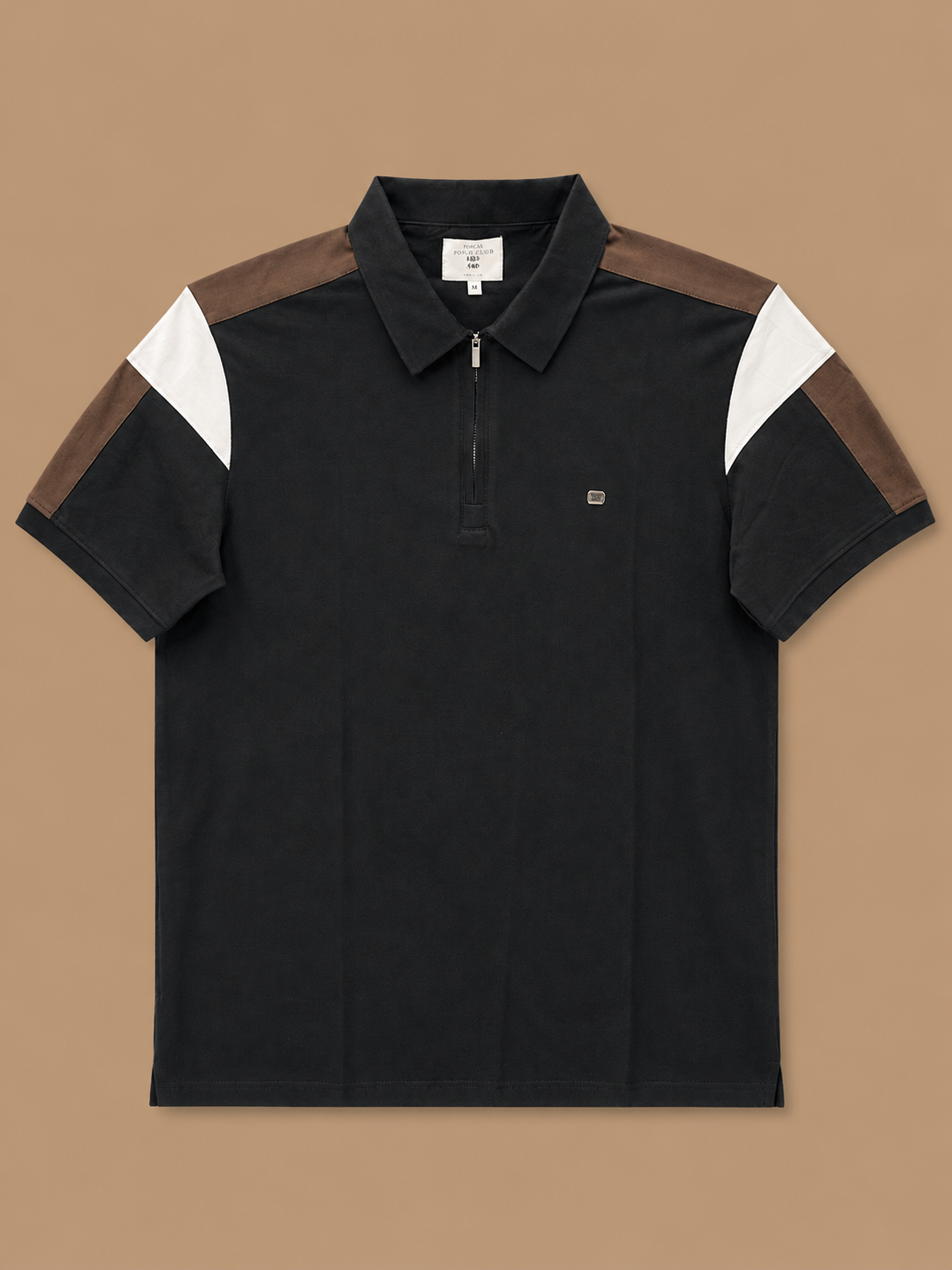 Men’s Premium Black Contrast Zip Polo T-Shirt