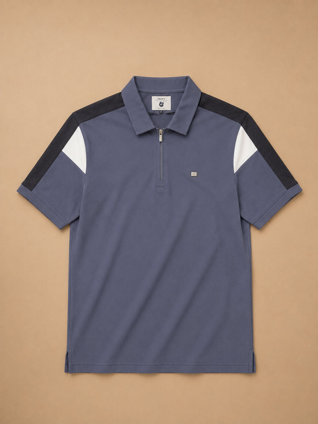 Men’s Premium Slate Blue Contrast Zip Polo T-Shirt