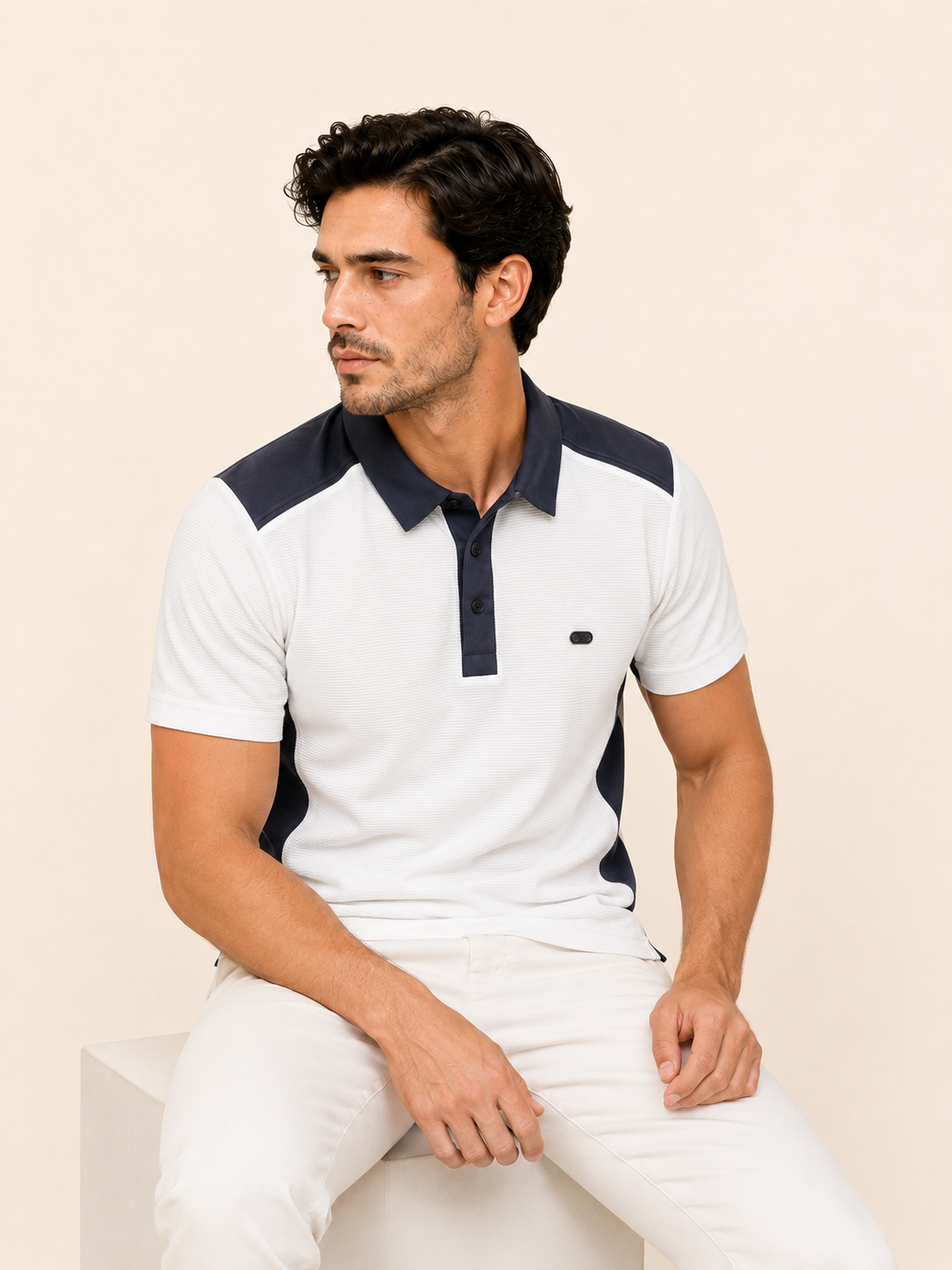Men’s Textured Contrast Polo T-Shirt