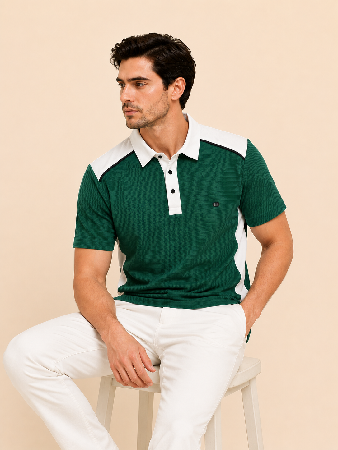 Men’s Premium Textured Polo T-Shirt – Green & White