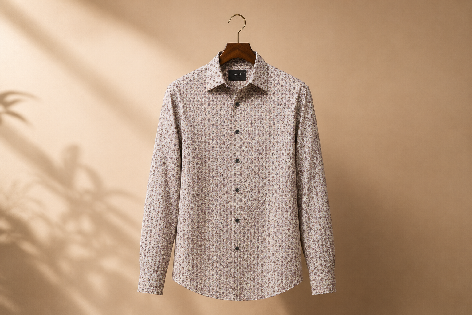Men’s Beige Geometric Print Casual Shirt